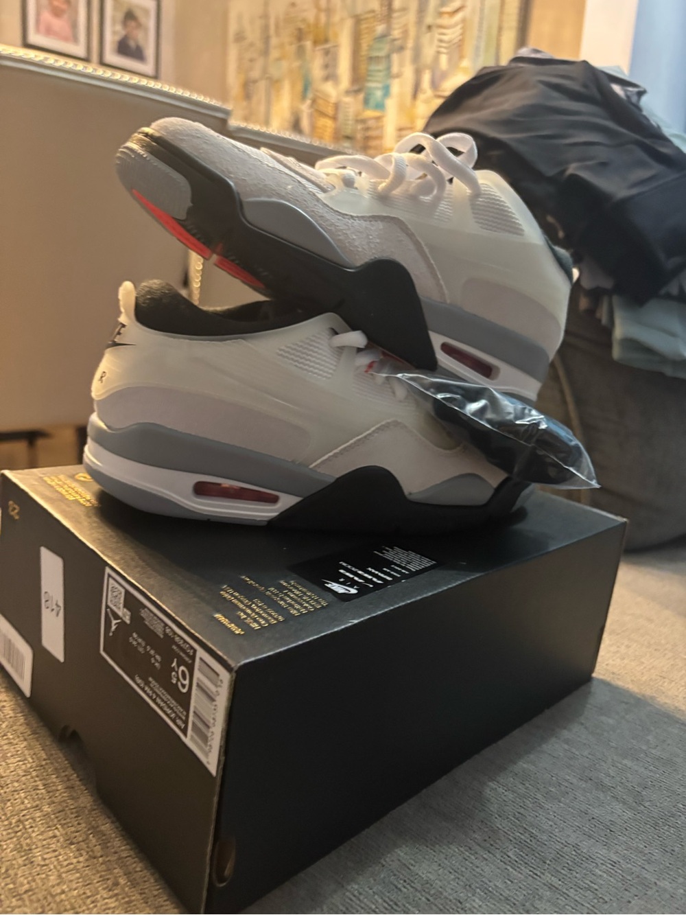 Jordan Men's White and Gray Sneakers with Red Accents